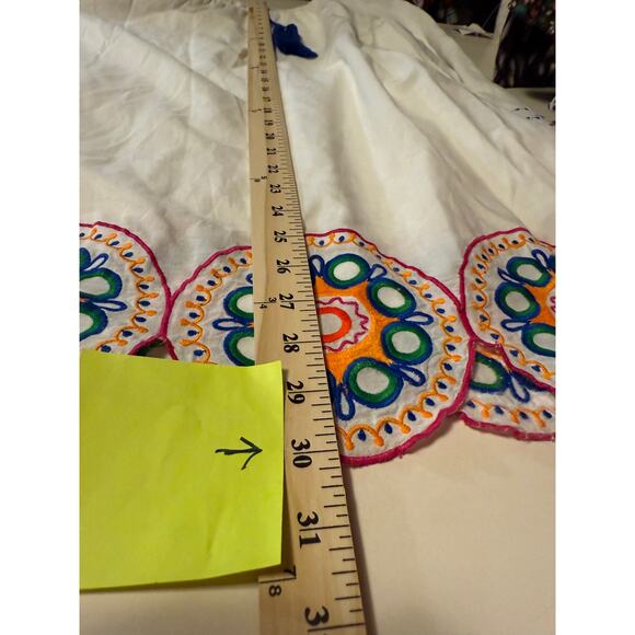 MudPie Embroidered Boho Dress Tassel Tie Peasant Style White Tunic M - Picture 10 of 11